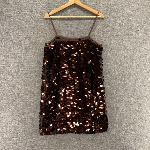 New A New Day Dress Women M Medium Brown Shift Short Sequin Sleeveless Lined - Picture 2 of 11